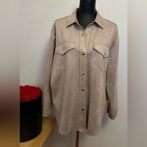 Vince Camuto Neutral Taupe Faux Suede Snap Button-Front Shirt Jacket